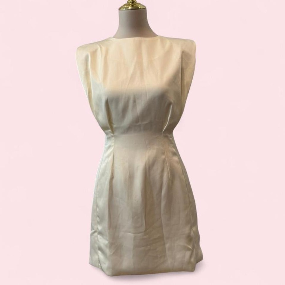 Amy Enjoy Life Cream Satin Mini Dress Bateau Neck Sleeveless Size S